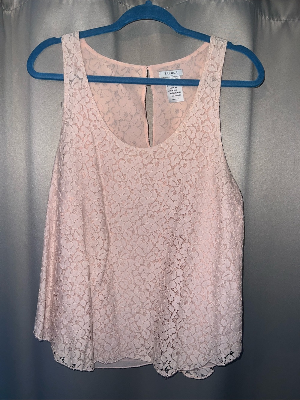 Talula Pale Pink Floral Lace Scoop Neck Tank
